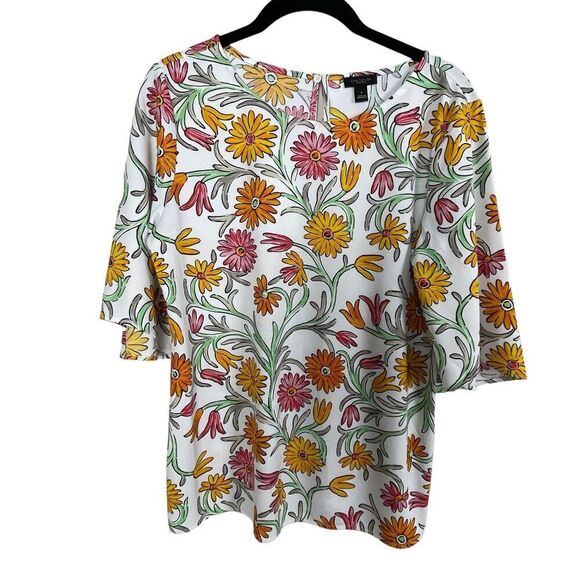 Ann Taylor Factory Blouse Women's Size M Boat Neck Floral Bell Sleeve Blouse‎ - Picture 1 of 5